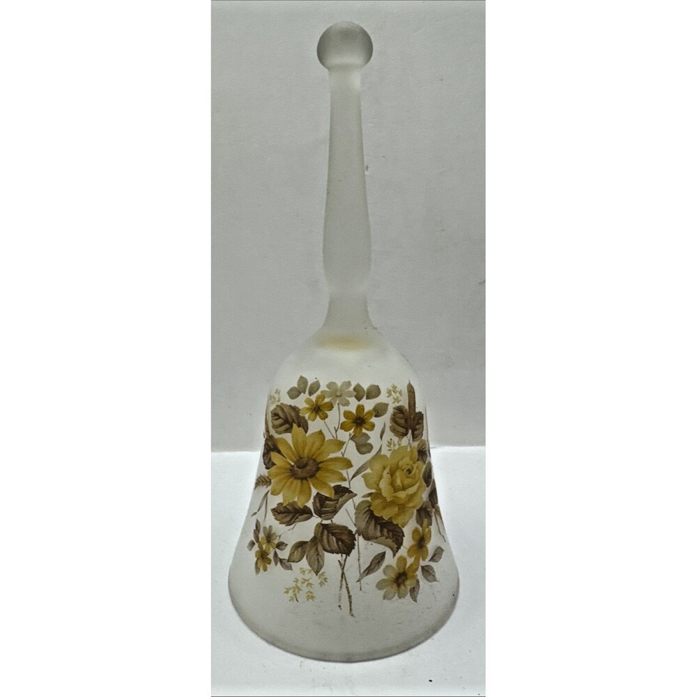 Viking Glass Hand Bell Transparent Frosted Satin roses sunflowers daisy flowers